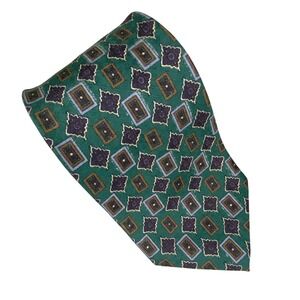 VTG Paolo Bianco Necktie Mens Geometric Medallion Silk Green Dark Academia 55x4